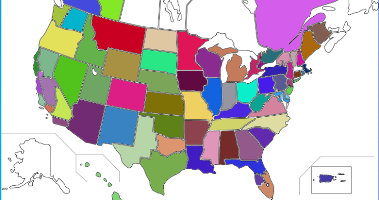 Mapping showing highlighted ARRL Sections. Some of Canada and Alaska are not highlighted